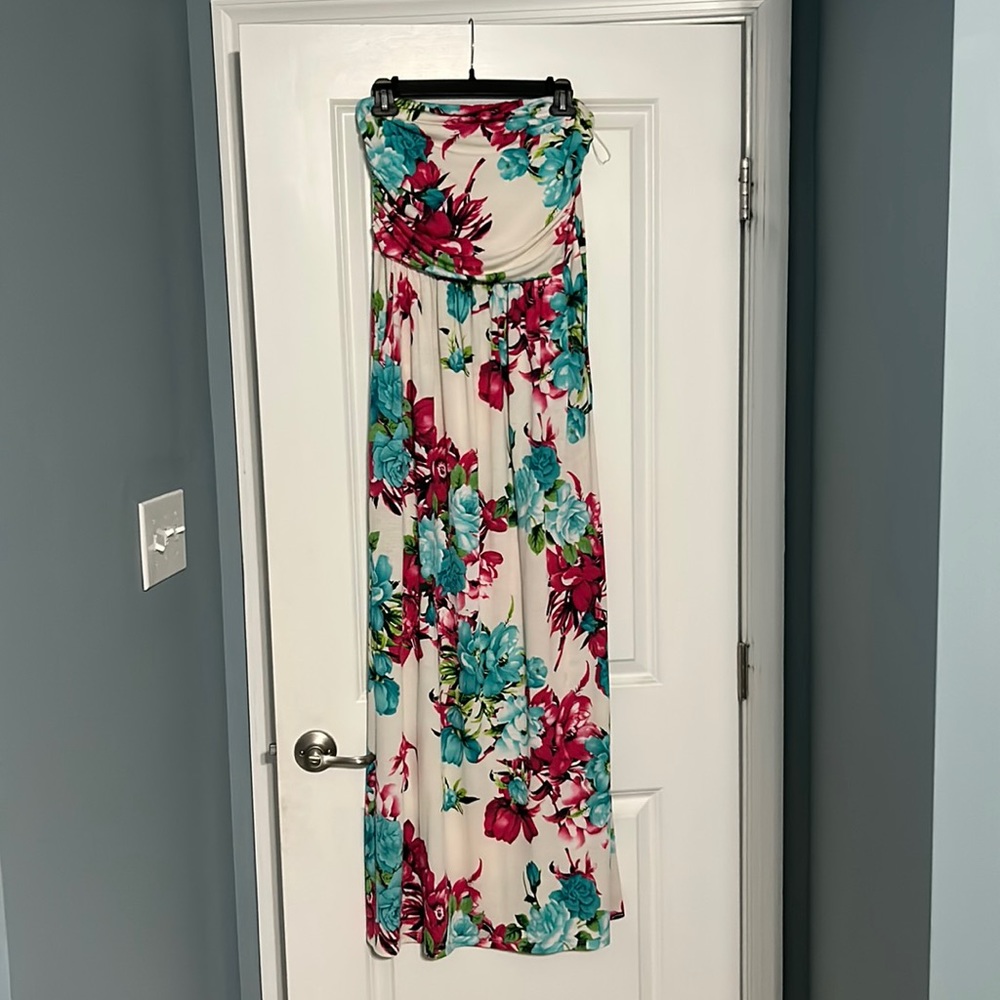 Strapless Summer Maxi Pink Floral Dress